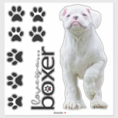 Stickers Chiot et Chien Paw Boxe Blanc (Feuille)
