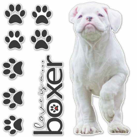 Stickers Chiot et Chien Paw Boxe Blanc (Devant)