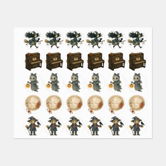 Stickers Citrouille gothique et chat Halloween feu (Feuille)