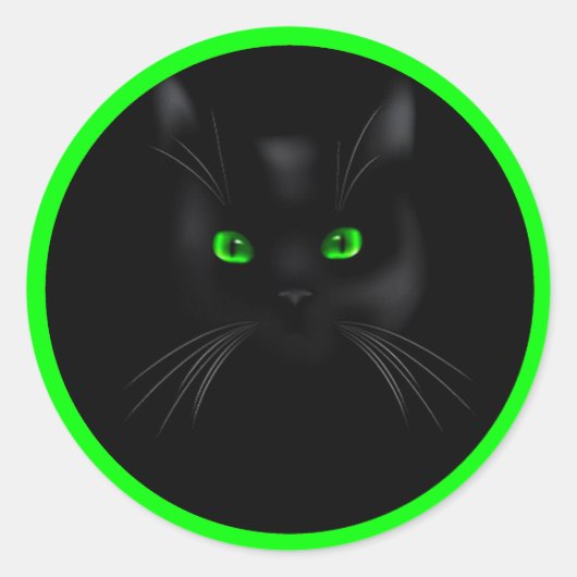 Stickers Classic Rond Cat Vert Yeux Noir (Devant)