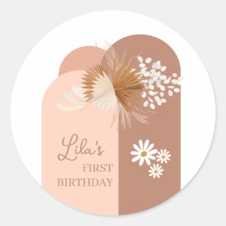 Stickers Classic Round Birthday Girl Boho
