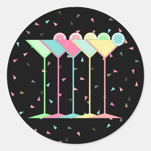 Stickers Cocktail, Martini et Confetti en noir (Devant)