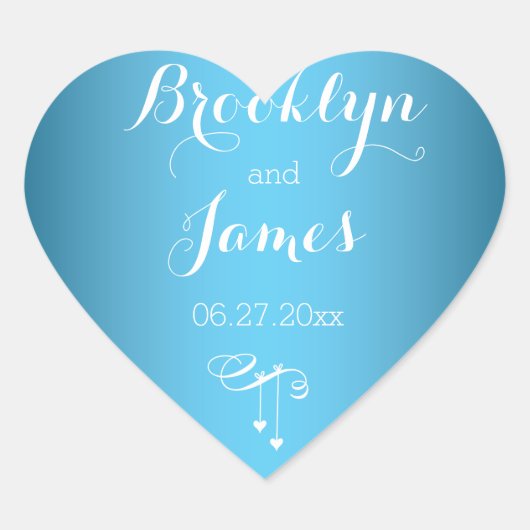Stickers Coeur bleu mariage personnalisé avec coeu (Devant)
