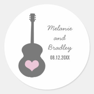 Stickers Coeur de mariage gris/rose de guitare