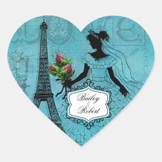 Stickers Coeur de Mariée Tour Eiffel customisés (Devant)