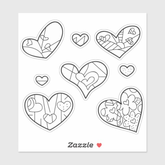 Stickers Coeur Doodles Coupé Sur Mesure Vinyl Colo (Feuille)