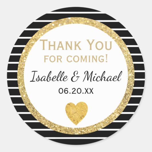 Stickers Coeur d'or, Stripes Noir & Blanc Mariage (Devant)