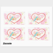 Stickers Coeur Doux Tweets Oiseau Bleu Floral (Feuille)