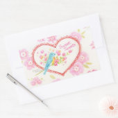 Stickers Coeur Doux Tweets Oiseau Bleu Floral (Enveloppe)