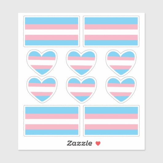 Stickers Coeur et Drapeau Transgenre Pride (Feuille)