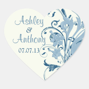 Stickers Coeur Mariage bleu marine ivoire