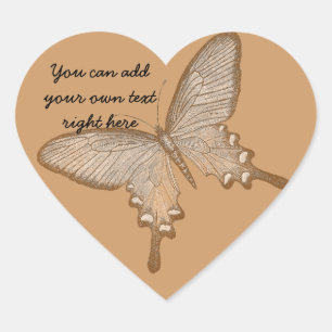 Stickers Coeur Papillon Brown vintage