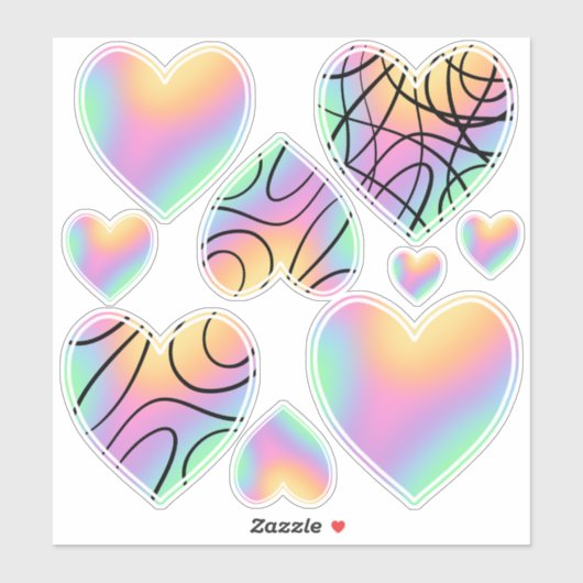 Stickers Coeur Pastel Rainbow (Feuille)