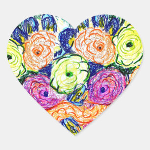 Stickers Coeur Rosas orange et verte