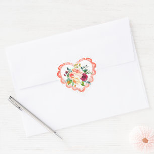 Stickers Coeur vintage Avec Fleurs Aquarelles