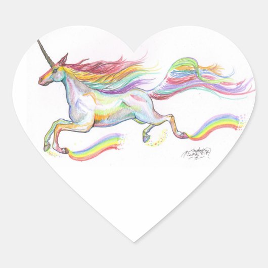 Stickers Coeur Volant Rainbow Unicorn Horse Pony (Devant)