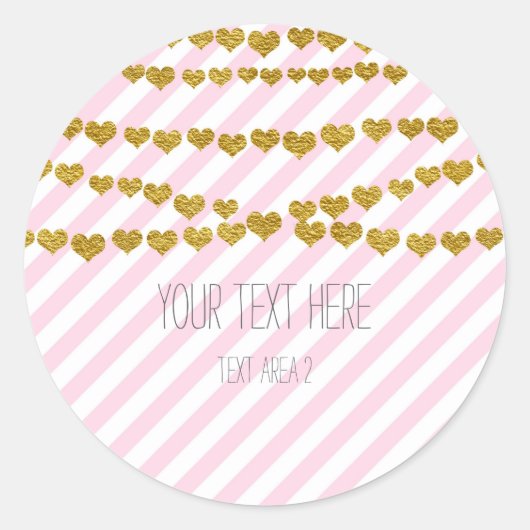 Stickers Coeurs d'or avec bandes rose et blanche (Devant)