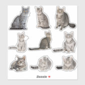 Stickers Collection Cute Tabby Cat (Feuille)