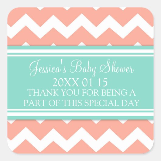 Stickers Coral Turquoise Chevron Baby shower Favor (Devant)