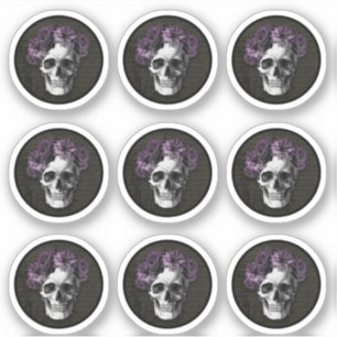 Stickers Crâne vintage et Fleurs violettes