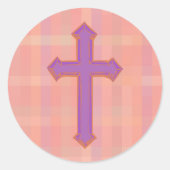 Stickers croix Vintage rose plaid violet foi (Devant)