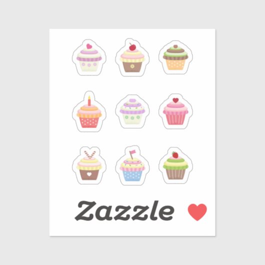 Stickers Cupcakes colorés (Feuille)
