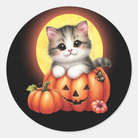 Stickers Cute Halloween Tabby Kitten (Devant)