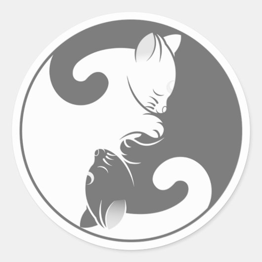 Stickers Cute Kitty Grey et Blanc Yin Yang Chat (Devant)