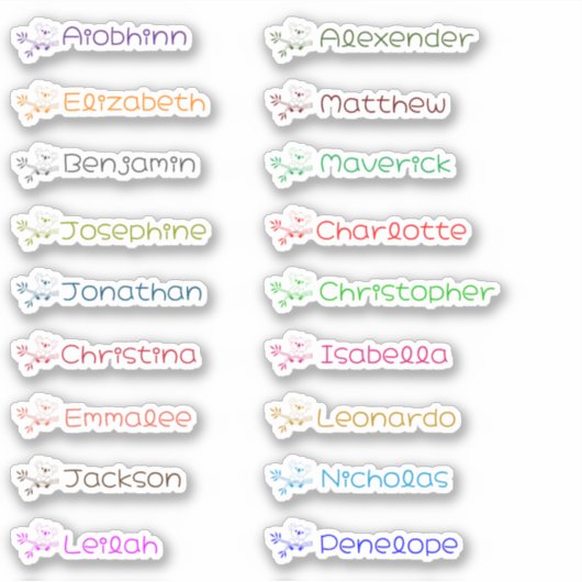 Stickers Cute Koala Custom Multiple Names (Devant)