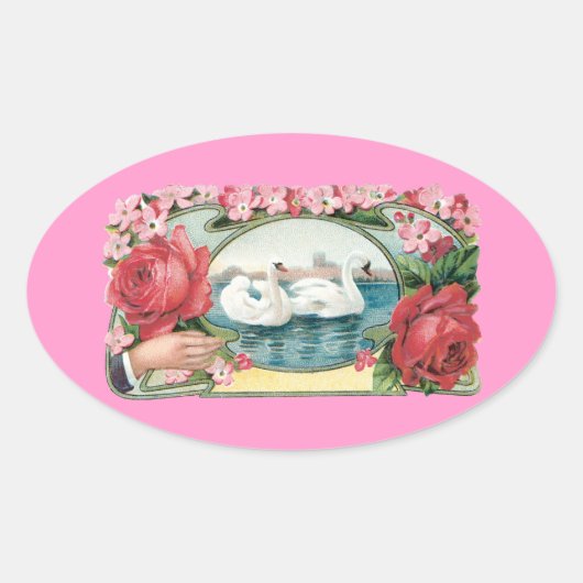 Stickers Cygne et Art Vintage Rose (Devant)