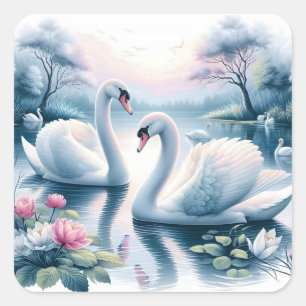 Stickers - Cygnes dans un étang Nénuphar paisible