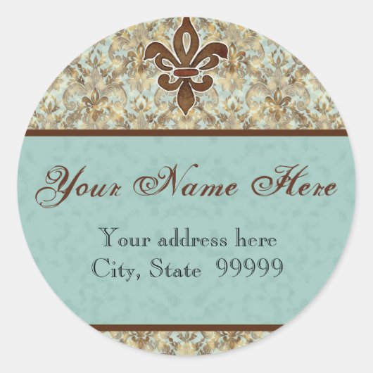 Stickers d'adresse Brown Fleur di Lys Damask (Devant)