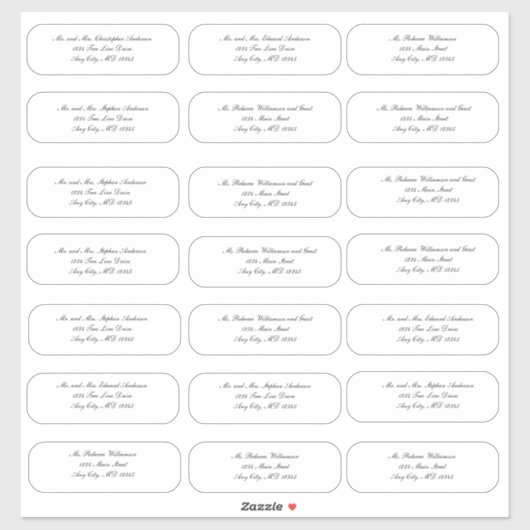 Stickers d'adresse de Mariage de script élégant (Feuille)