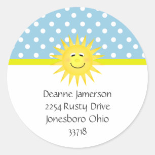 Stickers d'adresse de point de polka et de soleil