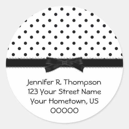Stickers d'adresse de point Polka noir et blanc (Devant)
