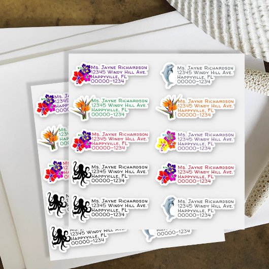 Stickers d'adresse de retour en forme de fleur de