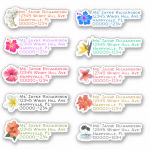 Stickers d'adresse de retour en forme de fleurs tr