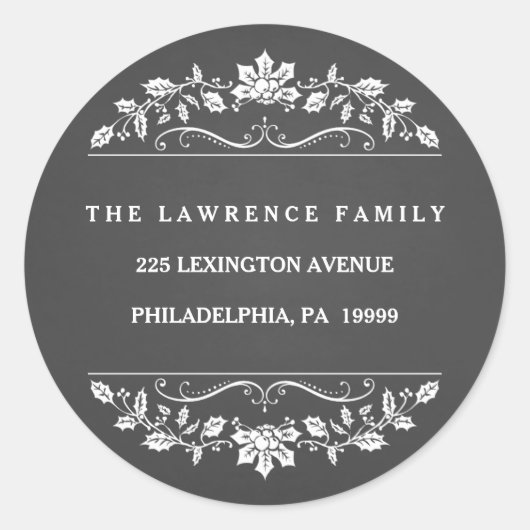 Stickers d'adresse en fer Holly Chalkboard de Noël (Devant)