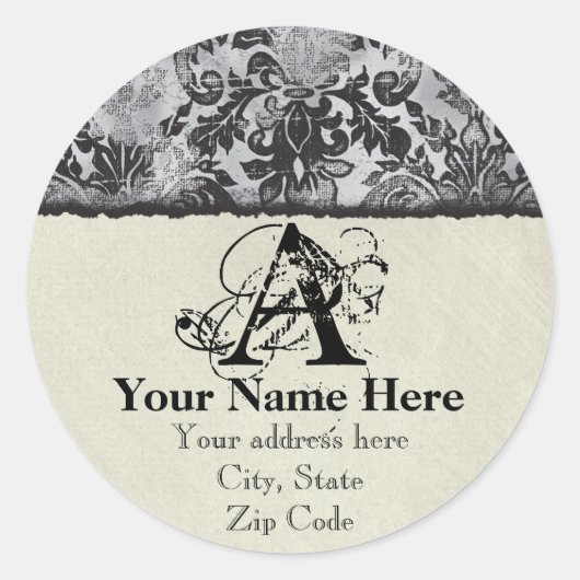 Stickers d'adresse noire Fleur di Lys Damask (Devant)