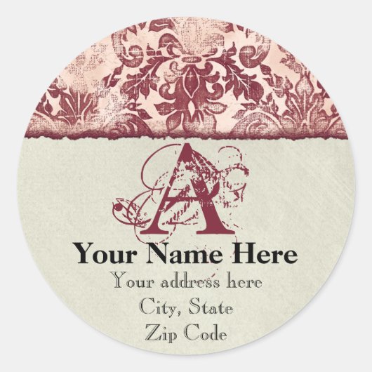 Stickers d'adresse rouge Fleur di Lys Damask (Devant)