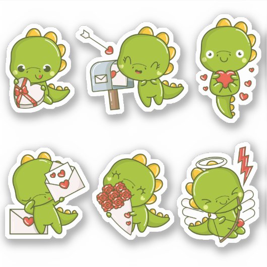 Stickers d'amour Chibi Cute Baby Dino Dinosaur (Devant)