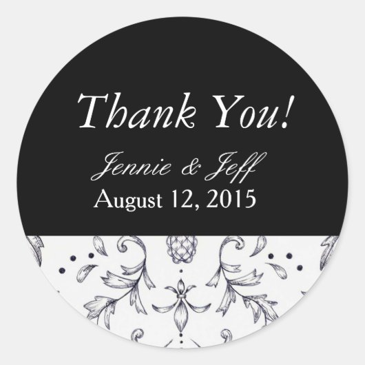 Stickers Dank je, Damask Black en White (Voorkant)