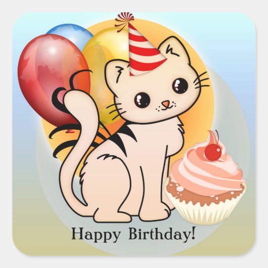 Stickers d'anniversaire fille mignonne Kitty heure (Devant)