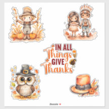 Stickers d'aquarelle Thanksgiving mignon