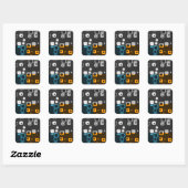 Stickers d'art Abstrait bleu, orange, gris rétro (Feuille)