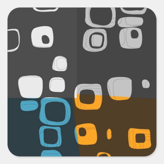Stickers d'art Abstrait bleu, orange, gris rétro (Devant)