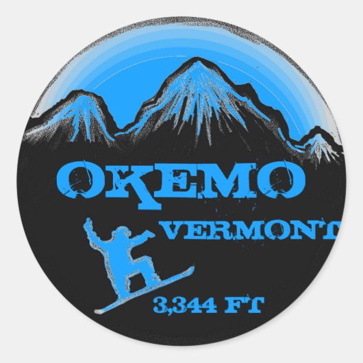 stickers d'art de snowboard bleu Okemo Vermont (Devant)