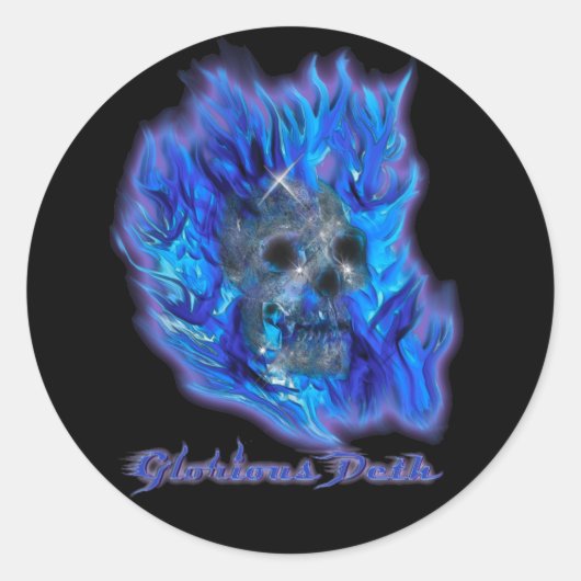 Stickers d'art Éffrayant crâne et flammes bleues (Devant)