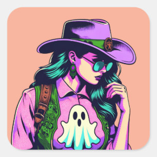 Stickers d'art Pop Cowgirl Ghost Halloween occiden