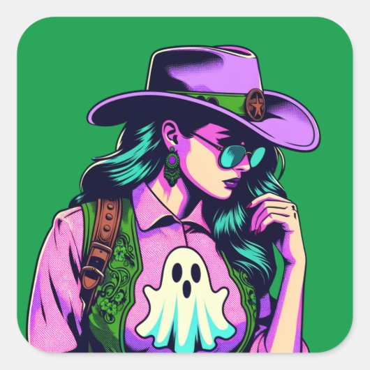 Stickers d'art Pop Cowgirl Ghost Halloween occiden (Devant)